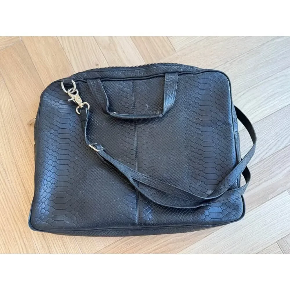 Rebecca Minkoff Black Python Embossed Leather Laptop Bag